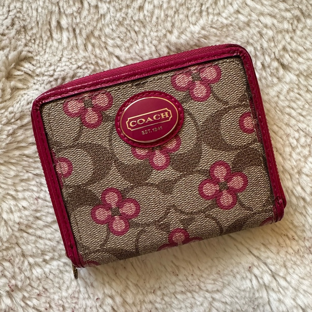 Coach Zippered Wallet Wristlet in Khaki/Red